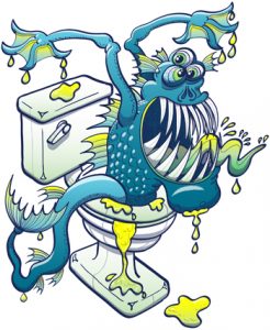 Cartoon Drawing of Monster coming out of toilet