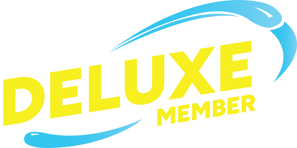 Dutton Deluxe Member logo badge in bold yellow text with blue swooshes on a black background